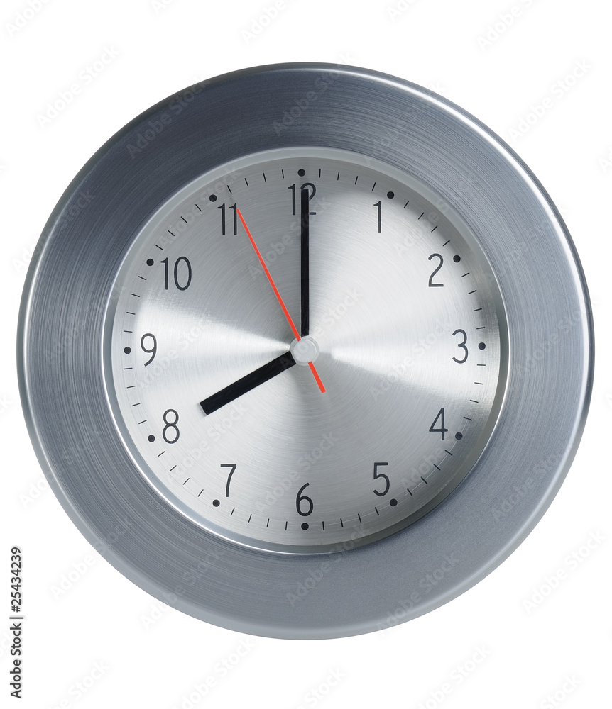 Close up of an metal style clock on white background Close up of an metal style clock on white background