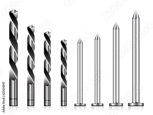 Realistic drill bit and steel nail