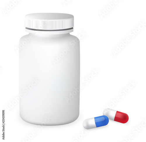 Container with pills. Vector illustration.