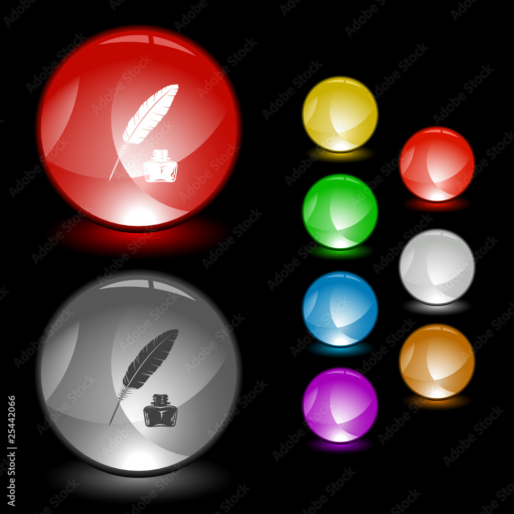Feather and ink bottle. Vector interface element. Feather and ink bottle. Vector interface element.