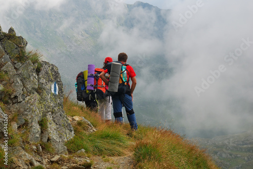 Tourist on Carpathian mountain trail