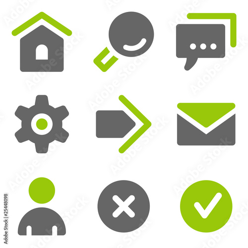 Basic web icons, green grey solid icons