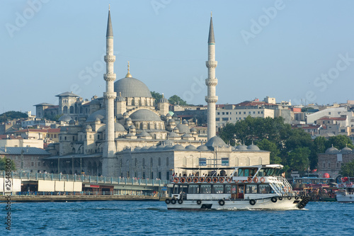 Yeni Mosque And Ferryboat In Bosphorus