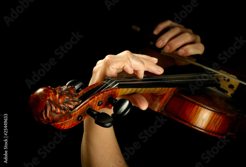 Musician playing violin isolated on black