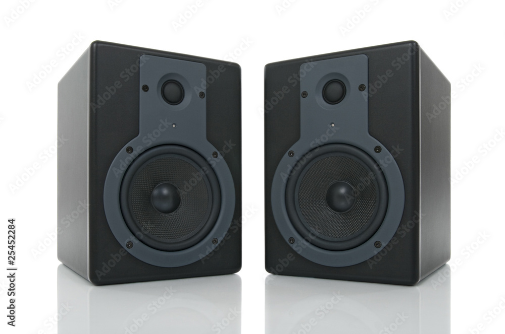 Pair of loud speakers with reflection Pair of loud speakers with reflection