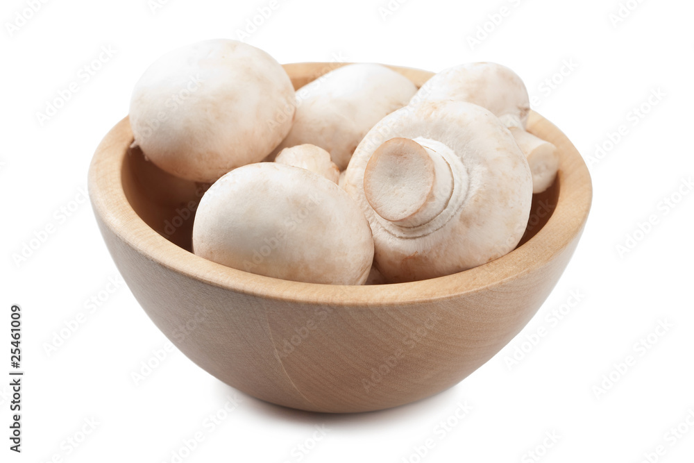 fresh mushrooms in bowl isolated