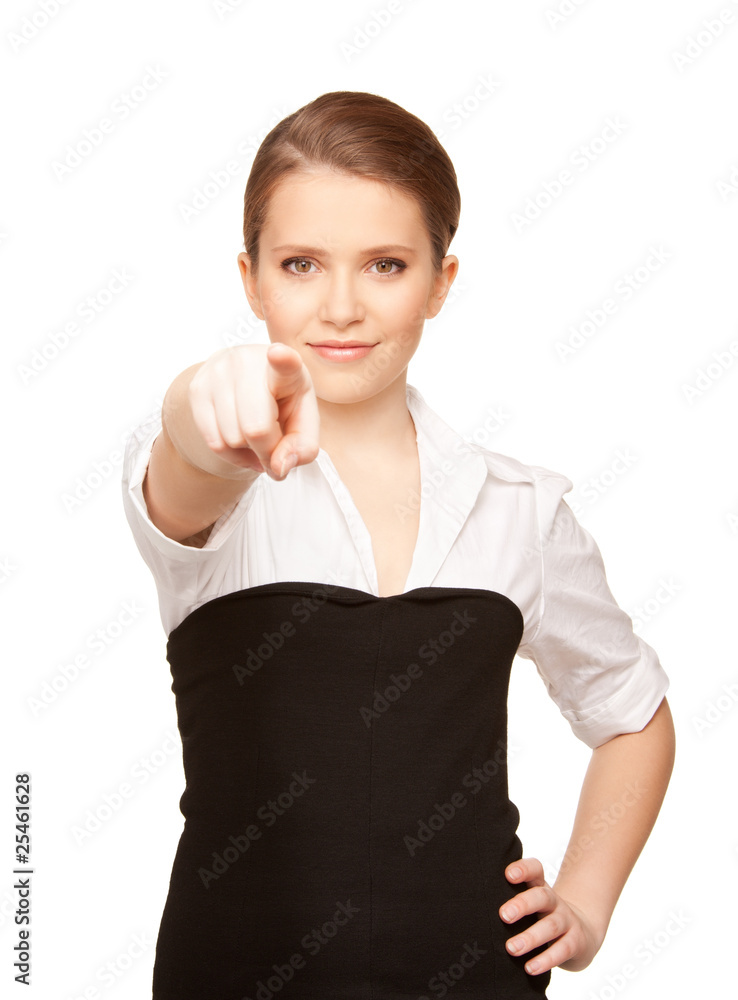 businesswoman pointing her finger businesswoman pointing her finger