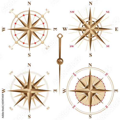 4 vintage compass roses
