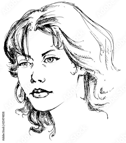 Young woman portrait in crayon