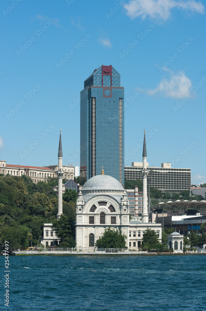 Antique Mosque And Modern Skyscraper In Istanbul