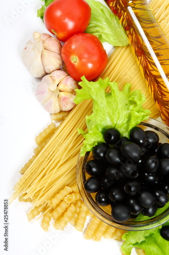Pasta with black olives isolated