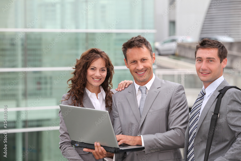 Business team meeting outside the office