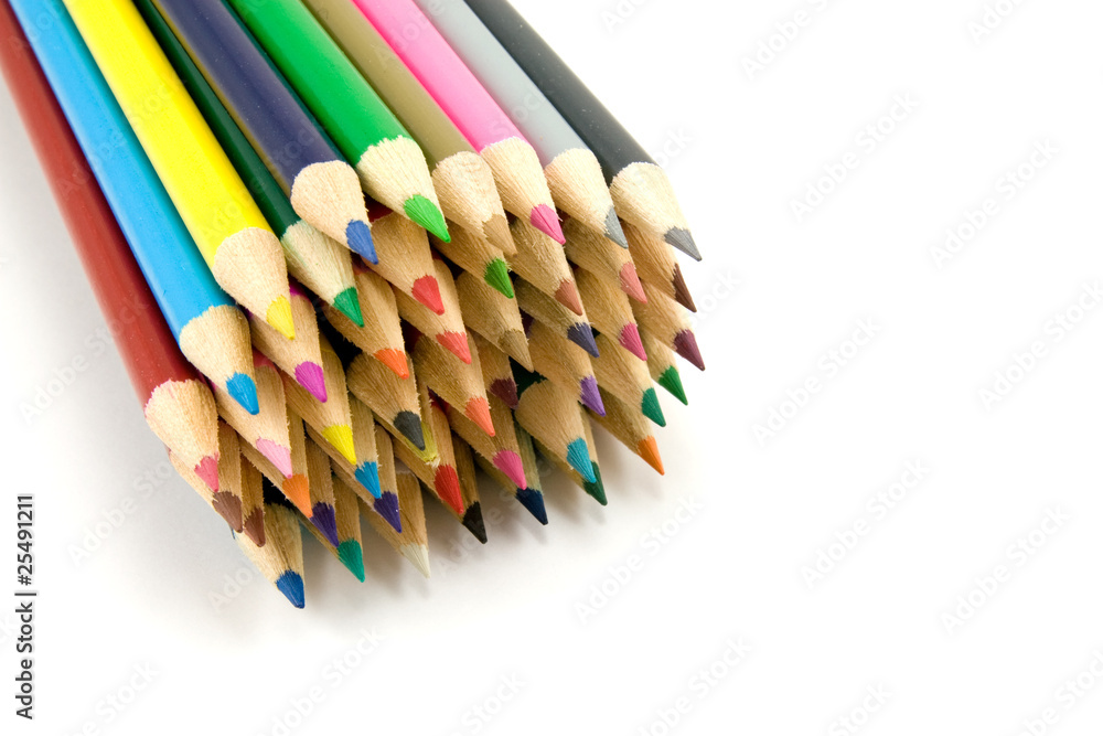 bunch of colored pencils on white background bunch of colored pencils on white background