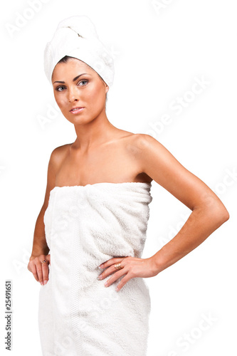A young woman in towel