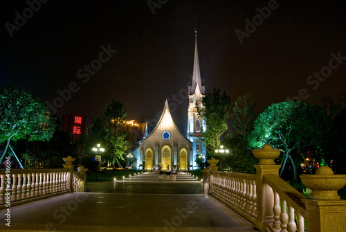 Naklejka 成都南湖欧洲风情街教堂夜景