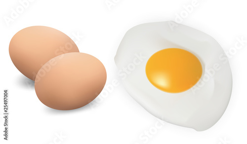 Fried eggs isolated on white. Vector illustration.