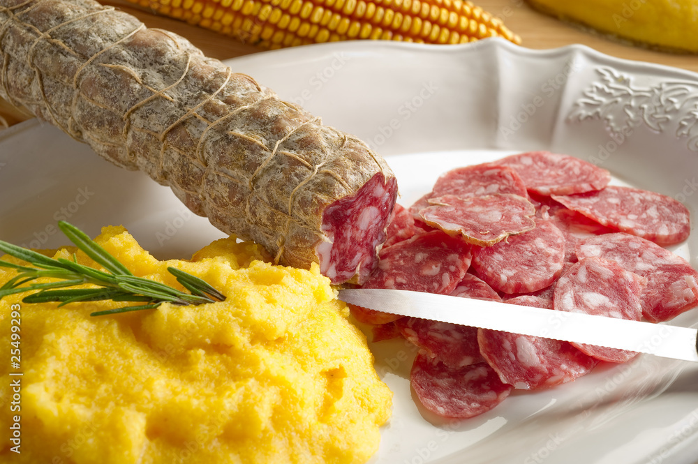 polenta salamipolenta e salame Stock Photo Adobe Stock