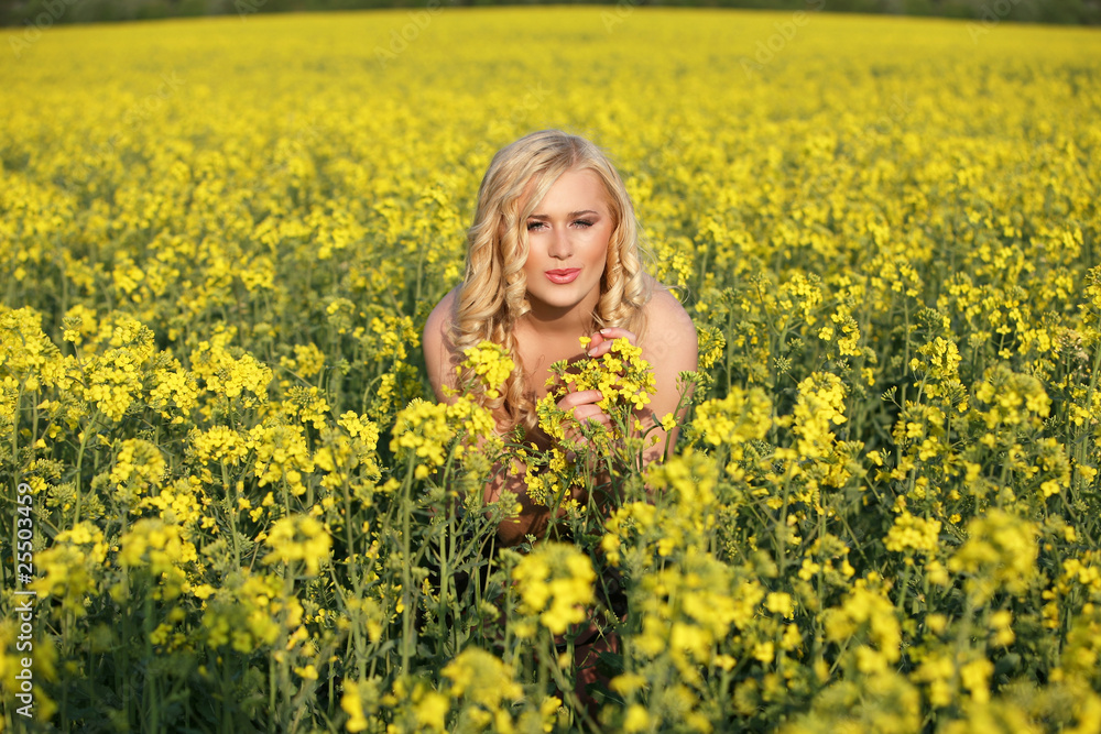 Beautiful young blonde woman in a field of wildflowers. Beautiful young blonde woman in a field of wildflowers.