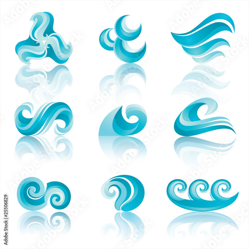 Set of Turquoise Waters Icons with reflection