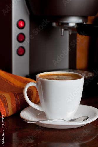 Hot espresso coffee in a White Cup