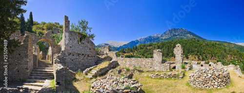 Ruins of old town in Mystras, Greece photo