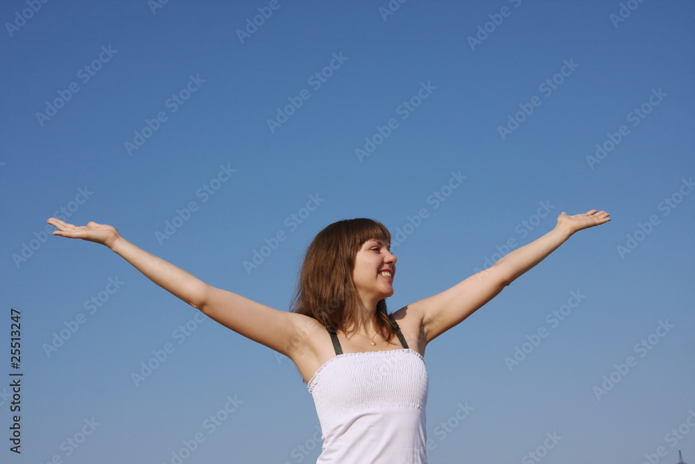 beautiful girl on a background sky beautiful girl on a background sky