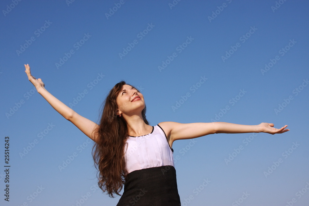 beautiful girl on a background sky beautiful girl on a background sky