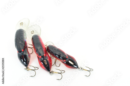 three lures facing forward isolated on white