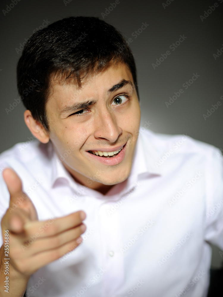 Expressions Handsome business man in funny shirt surprise Expressions Handsome business man in funny shirt surprise