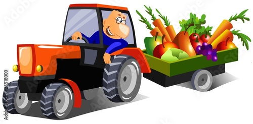 happy farmer driving a tractor