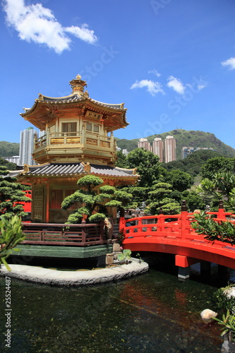 golden pavilion of Chi Lin Nunnery and garden  Hong Kong
