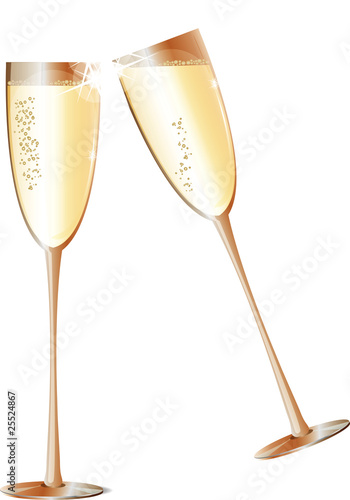 Two champagne glasses ideal Happy New Year, Merry Christmas, birthday, valentines celebration.