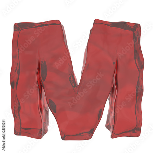 red glass alphabet letter M