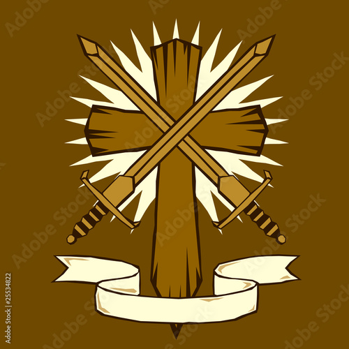 Woodcut cross with swords