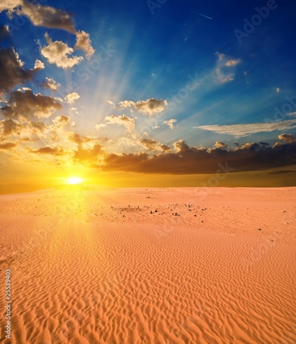 majestic sunset in a sand desert