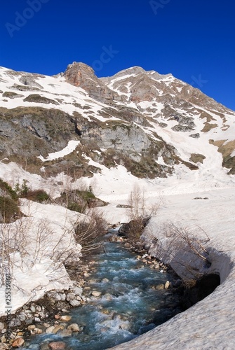 blue roshing river in a snowbound mountains