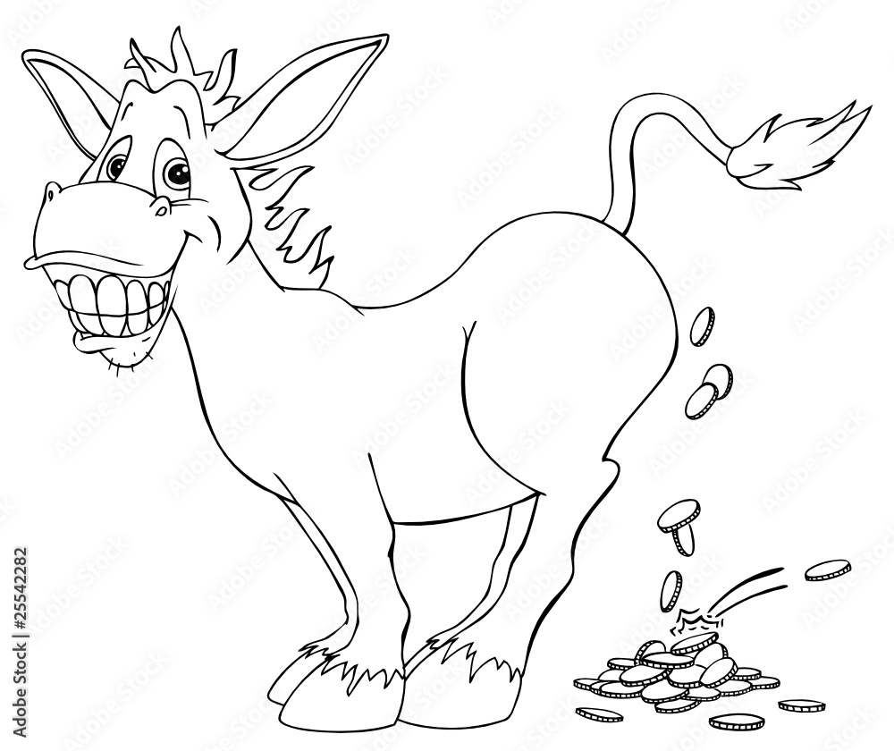 Esel, Goldesel, Märchen, Reich, Reichtum, Goldmünzen Stock Vector