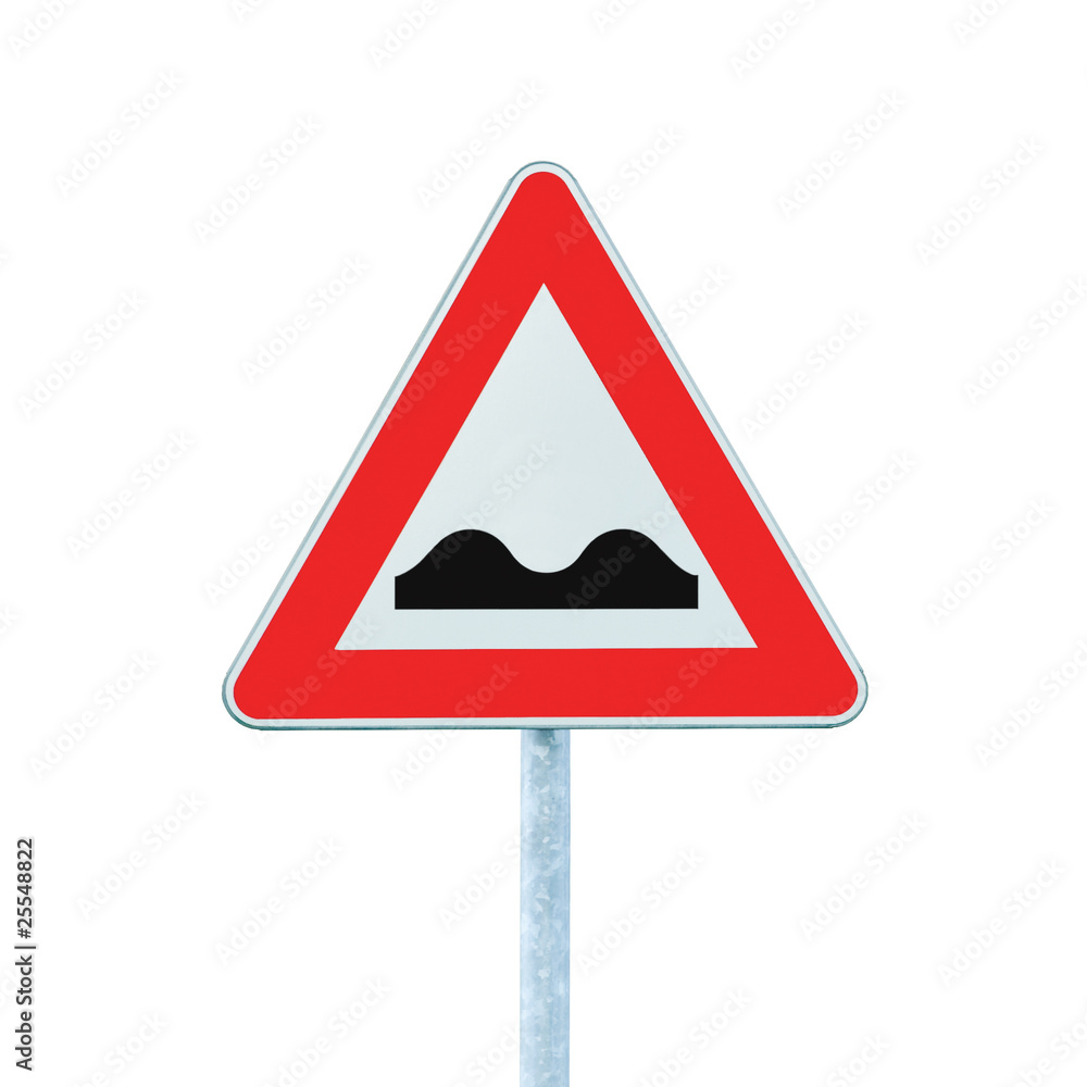 Uneven Road Sign With Pole isolated on white Uneven Road Sign With Pole isolated on white
