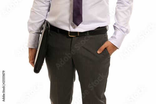 Unrecognizable businessman with suitcase close-up isolated