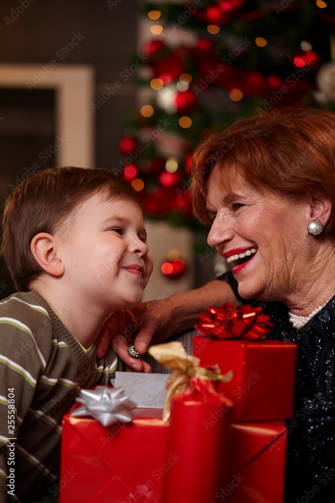 Grandmother and grandson at christmas Grandmother and grandson at christmas