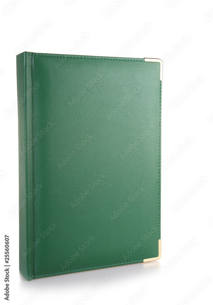 Green leather notebook on a white background Green leather notebook on a white background