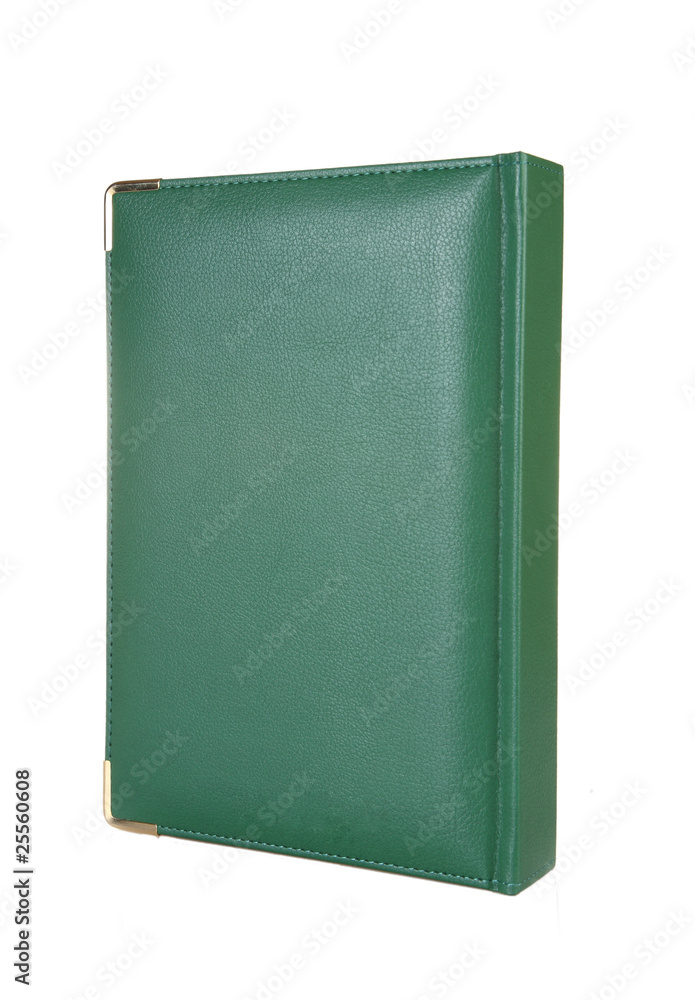 Green leather notebook on a white background Green leather notebook on a white background