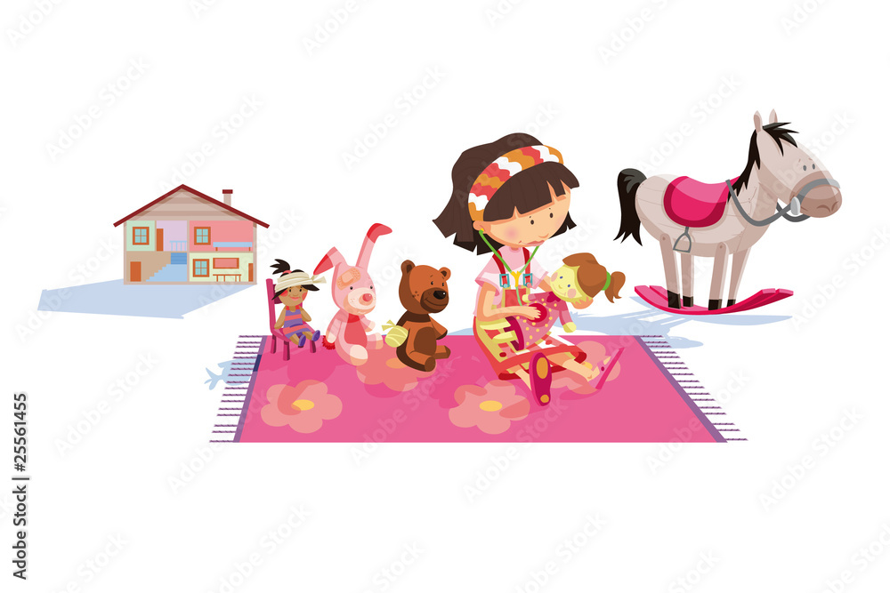 fillette qui joue à la poupée