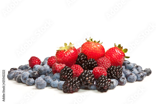 Fototapeta Naklejka Na Ścianę i Meble -  Composition of ripe black and red raspberries, strawberries and