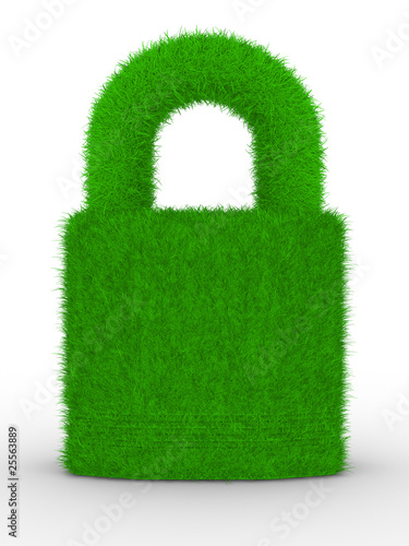 grassy closed lock on white...