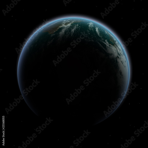Planet Earth in shadow with beautiful glowing edge