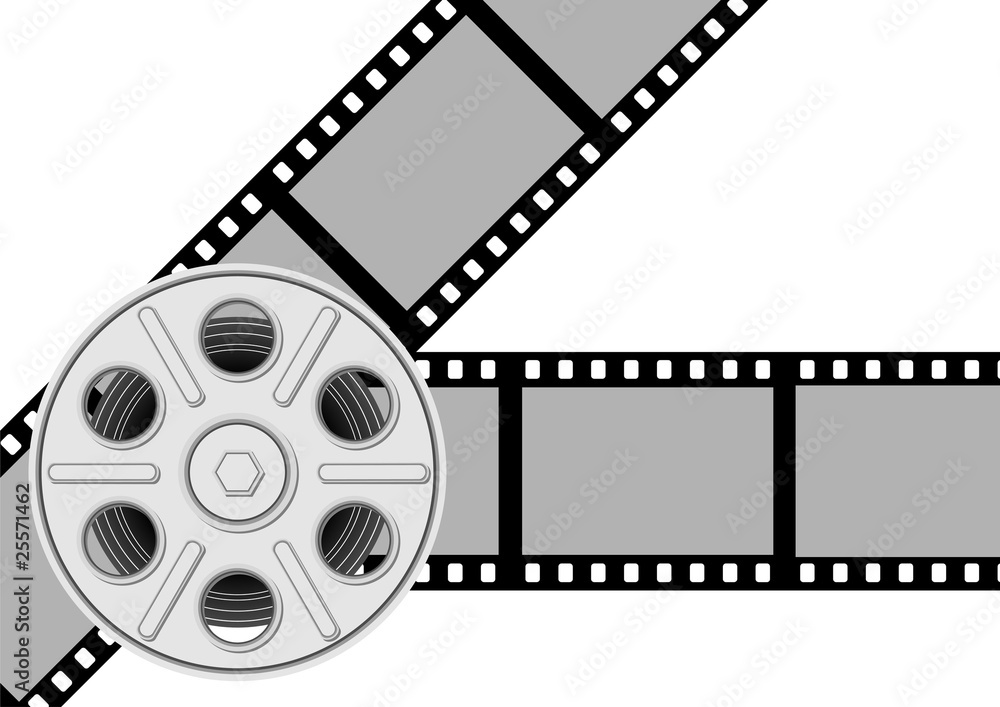 Movie background with reel and film over white