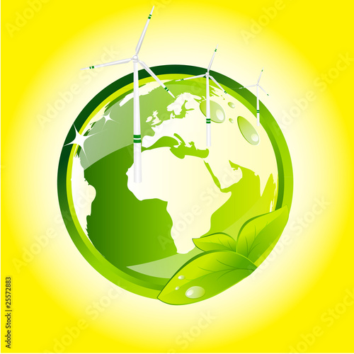 Green eco globe with wind turbines