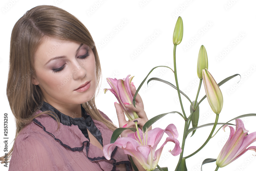 Close up portrait of young beautiful woman with flower Close up portrait of young beautiful woman with flower