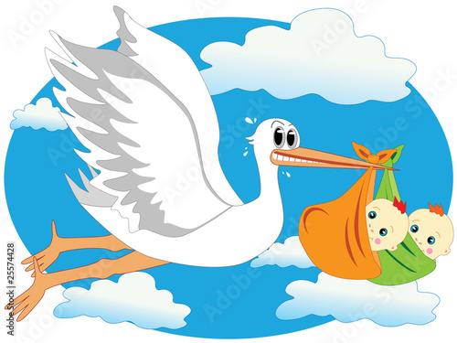 Stork and twins vector